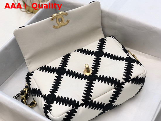 Chanel 19 Flap Bag Calfskin Crochet Gold Tone Silver Tone and Ruthenium Finish Metal White and Black AS1160 Replica