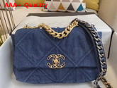 Chanel 19 Flap Bag Denim Gold Tone Silver Tone and Ruthenium Finish Metal Blue AS1160 Replica