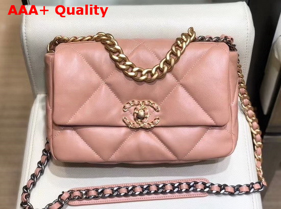 Chanel 19 Flap Bag Goatskin Gold Tone Silver Tone and Ruthenium Finish Metal Light Pink AS1160 Replica