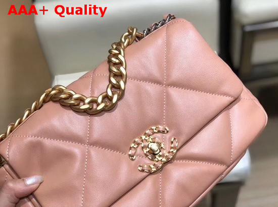 Chanel 19 Flap Bag Goatskin Gold Tone Silver Tone and Ruthenium Finish Metal Light Pink AS1160 Replica