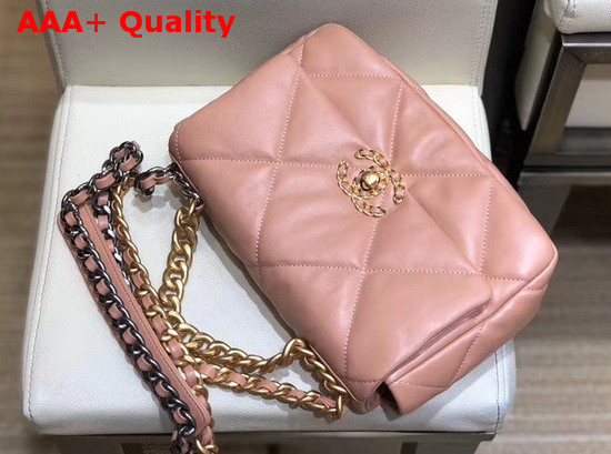 Chanel 19 Flap Bag Goatskin Gold Tone Silver Tone and Ruthenium Finish Metal Light Pink AS1160 Replica