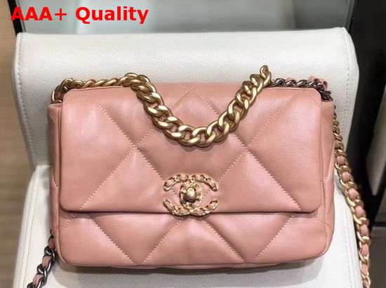 Chanel 19 Flap Bag Goatskin Gold Tone Silver Tone and Ruthenium Finish Metal Light Pink AS1160 Replica