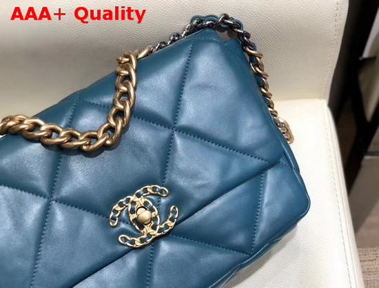 Chanel 19 Flap Bag Lambskin Gold Tone Silver Tone and Ruthenium Finish Metal Blue AS1160 Replica