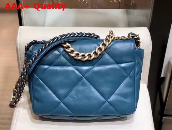 Chanel 19 Flap Bag Lambskin Gold Tone Silver Tone and Ruthenium Finish Metal Blue AS1160 Replica