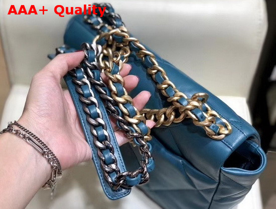 Chanel 19 Flap Bag Lambskin Gold Tone Silver Tone and Ruthenium Finish Metal Blue AS1160 Replica