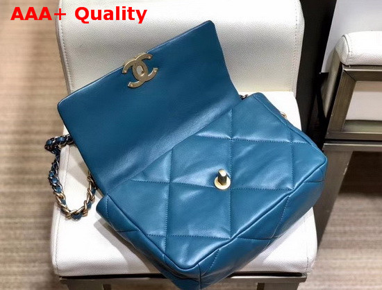 Chanel 19 Flap Bag Lambskin Gold Tone Silver Tone and Ruthenium Finish Metal Blue AS1160 Replica