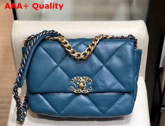 Chanel 19 Flap Bag Lambskin Gold Tone Silver Tone and Ruthenium Finish Metal Blue AS1160 Replica