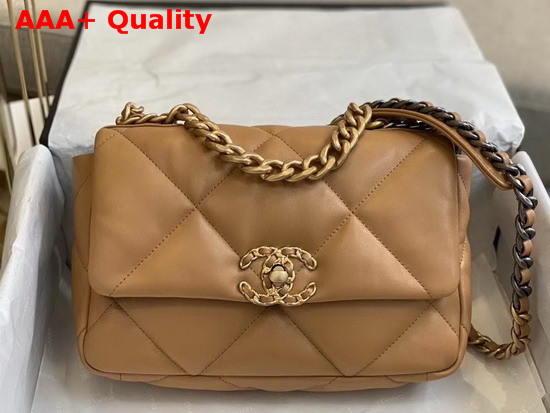 Chanel 19 Flap Bag Lambskin Gold Tone Silver Tone and Ruthenium Finish Metal Dark Beige AS1160 Replica