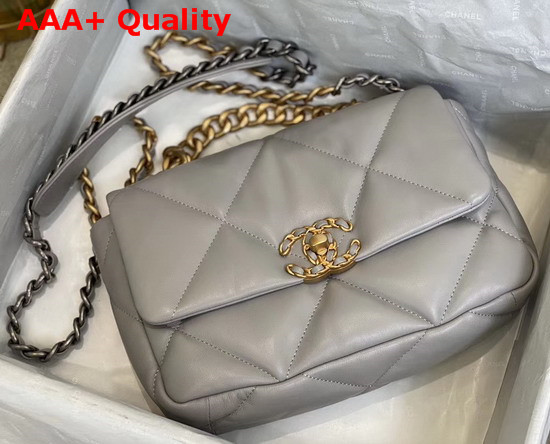 Chanel 19 Flap Bag Lambskin Gold Tone Silver Tone and Ruthenium Finish Metal Grey AS1160 Replica