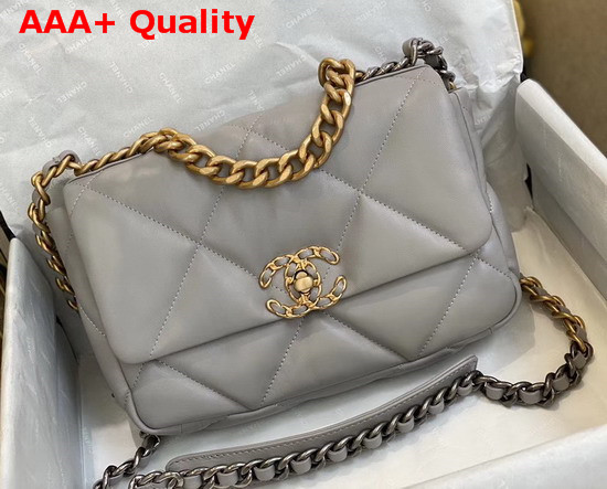 Chanel 19 Flap Bag Lambskin Gold Tone Silver Tone and Ruthenium Finish Metal Grey AS1160 Replica