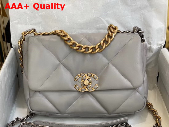 Chanel 19 Flap Bag Lambskin Gold Tone Silver Tone and Ruthenium Finish Metal Grey AS1160 Replica