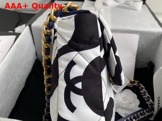 Chanel 19 Flap Bag Printed Fabric Gold Tone Silver Tone and Ruthenium Finish Metal Black and Ecru AS1160 Replica