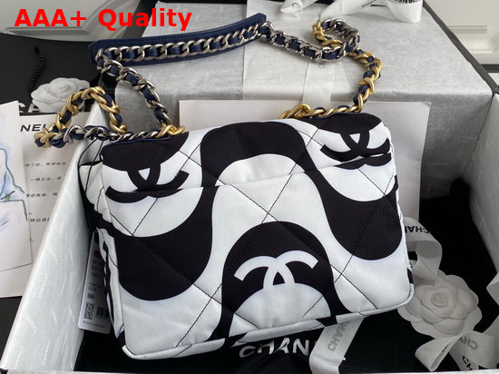 Chanel 19 Flap Bag Printed Fabric Gold Tone Silver Tone and Ruthenium Finish Metal Black and Ecru AS1160 Replica