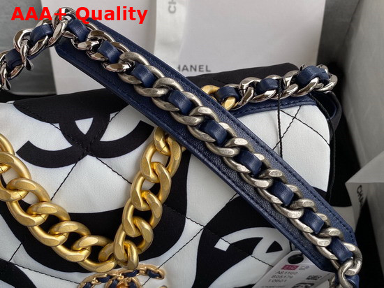 Chanel 19 Flap Bag Printed Fabric Gold Tone Silver Tone and Ruthenium Finish Metal Black and Ecru AS1160 Replica