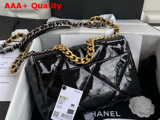 Chanel 19 Flap Bag in Black Shiny Crumpled Calfskin Gold Tone Silver Tone and Ruthenium Finish Metal AS1160 Replica