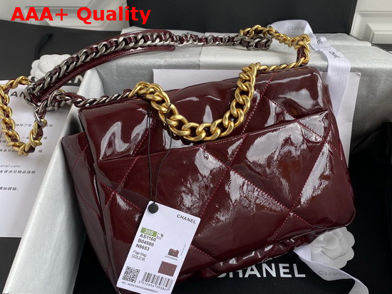 Chanel 19 Flap Bag in Burgundy Shiny Crumpled Calfskin Gold Tone Silver Tone and Ruthenium Finish Metal AS1160 Replica