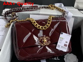 Chanel 19 Flap Bag in Burgundy Shiny Crumpled Calfskin Gold Tone Silver Tone and Ruthenium Finish Metal AS1160 Replica