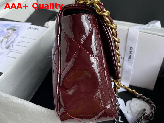 Chanel 19 Flap Bag in Burgundy Shiny Crumpled Calfskin Gold Tone Silver Tone and Ruthenium Finish Metal AS1160 Replica