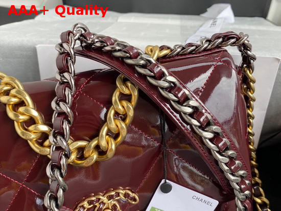 Chanel 19 Flap Bag in Burgundy Shiny Crumpled Calfskin Gold Tone Silver Tone and Ruthenium Finish Metal AS1160 Replica