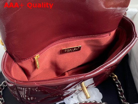 Chanel 19 Flap Bag in Burgundy Shiny Crumpled Calfskin Gold Tone Silver Tone and Ruthenium Finish Metal AS1160 Replica