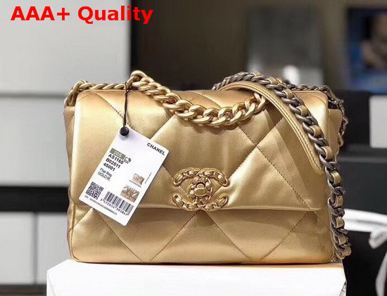 Chanel 19 Flap Bag in Gold Lambskin AS1160 Replica