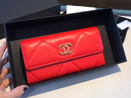 Chanel 19 Flap Wallet in Bright Red Lambskin AP0953