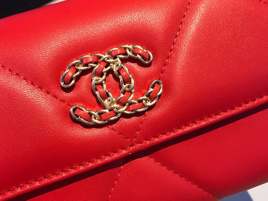 Chanel 19 Flap Wallet in Bright Red Lambskin AP0953