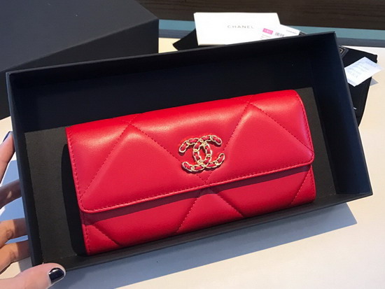 Chanel 19 Flap Wallet in Red Lambskin AP0953