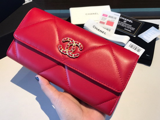 Chanel 19 Flap Wallet in Red Lambskin AP0953