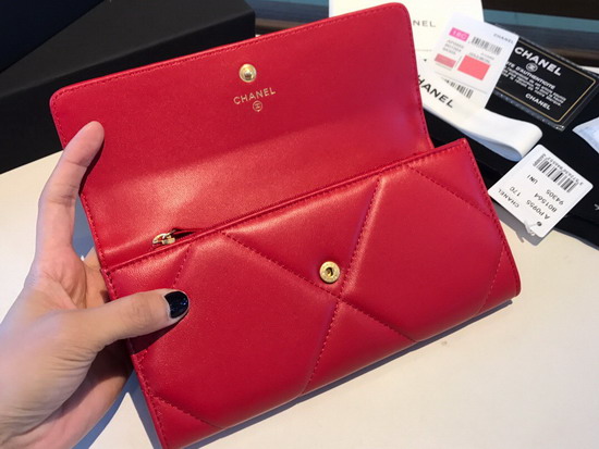 Chanel 19 Flap Wallet in Red Lambskin AP0953