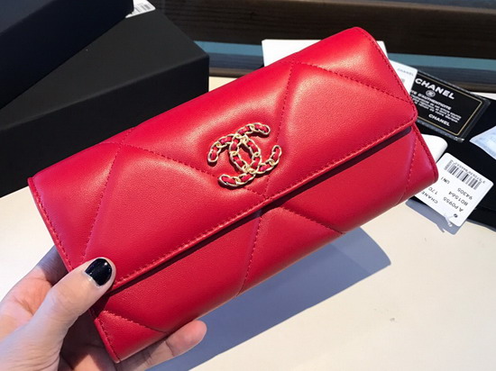 Chanel 19 Flap Wallet in Red Lambskin AP0953