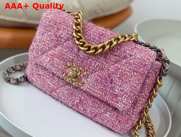 Chanel 19 Handbag Cotton Tweed Gold tone Silver Tone Ruthenium Finish Metal Pink and Ecru AS1160 Replica