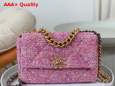 Chanel 19 Handbag Cotton Tweed Gold tone Silver Tone Ruthenium Finish Metal Pink and Ecru AS1160 Replica