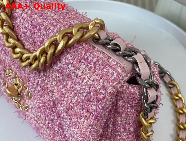 Chanel 19 Handbag Cotton Tweed Gold tone Silver Tone Ruthenium Finish Metal Pink and Ecru AS1160 Replica