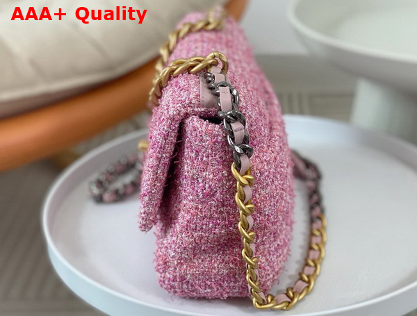 Chanel 19 Handbag Cotton Tweed Gold tone Silver Tone Ruthenium Finish Metal Pink and Ecru AS1160 Replica