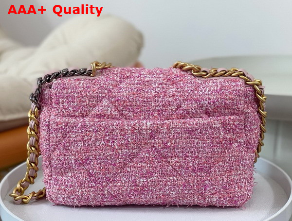 Chanel 19 Handbag Cotton Tweed Gold tone Silver Tone Ruthenium Finish Metal Pink and Ecru AS1160 Replica