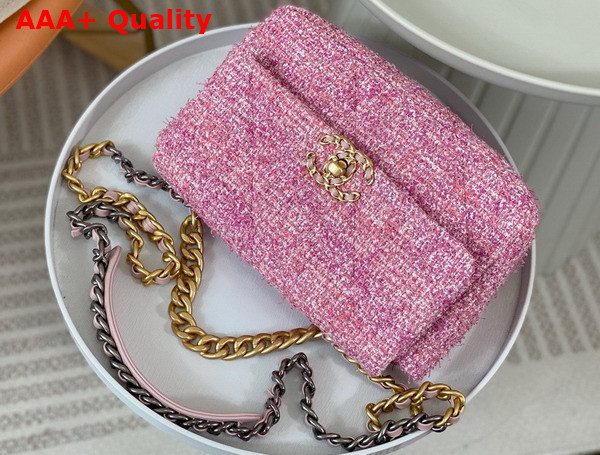 Chanel 19 Handbag Cotton Tweed Gold tone Silver Tone Ruthenium Finish Metal Pink and Ecru AS1160 Replica