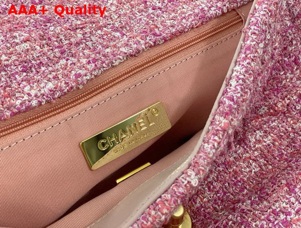 Chanel 19 Handbag Cotton Tweed Gold tone Silver Tone Ruthenium Finish Metal Pink and Ecru AS1160 Replica