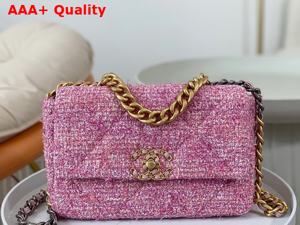 Chanel 19 Handbag Cotton Tweed Gold tone Silver Tone Ruthenium Finish Metal Pink and Ecru AS1160 Replica