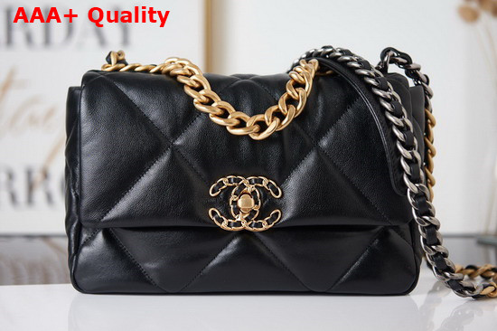 Chanel 19 Handbag Lambskin Gold Tone Silver Tone Ruthenium Finish Metal Black Ref AS1160 Replica