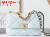 Chanel 19 Handbag Lambskin Gold Tone Silver Tone Ruthenium Finish Metal Light Blue Ref AS1160 Replica