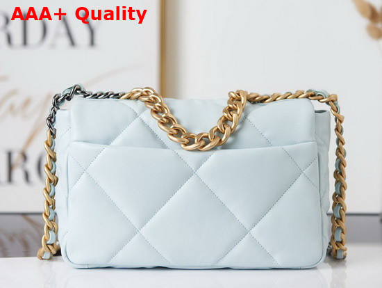 Chanel 19 Handbag Lambskin Gold Tone Silver Tone Ruthenium Finish Metal Light Blue Ref AS1160 Replica