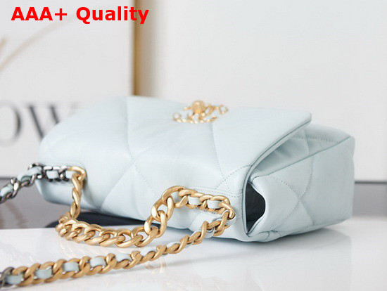 Chanel 19 Handbag Lambskin Gold Tone Silver Tone Ruthenium Finish Metal Light Blue Ref AS1160 Replica