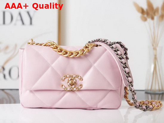 Chanel 19 Handbag Lambskin Gold Tone Silver Tone Ruthenium Finish Metal Light Pink Ref AS1160 Replica