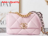 Chanel 19 Handbag Lambskin Gold Tone Silver Tone Ruthenium Finish Metal Light Pink Ref AS1160 Replica