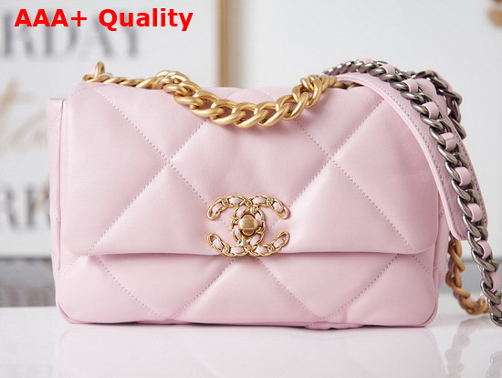 Chanel 19 Handbag Lambskin Gold Tone Silver Tone Ruthenium Finish Metal Light Pink Ref AS1160 Replica