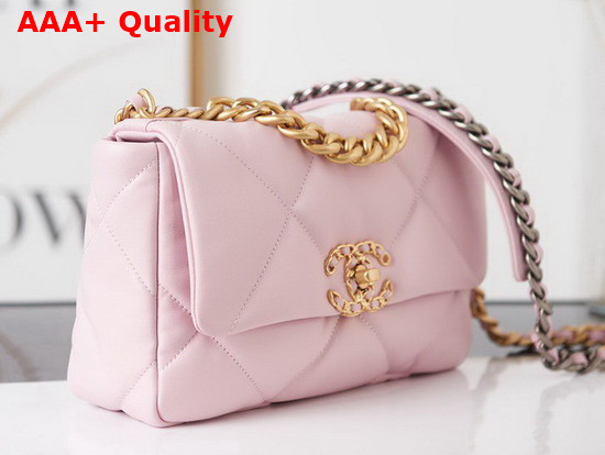 Chanel 19 Handbag Lambskin Gold Tone Silver Tone Ruthenium Finish Metal Light Pink Ref AS1160 Replica