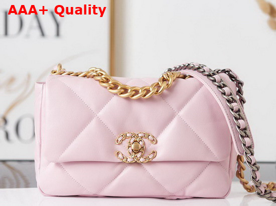 Chanel 19 Handbag Lambskin Gold Tone Silver Tone Ruthenium Finish Metal Light Pink Ref AS1160 Replica