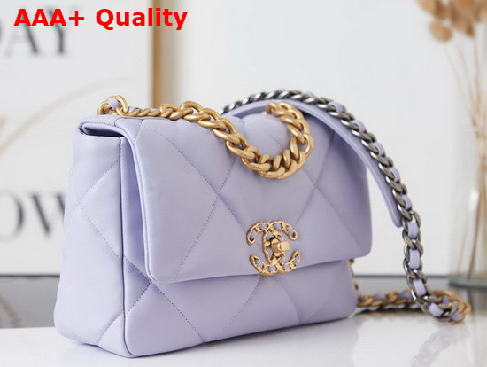 Chanel 19 Handbag Lambskin Gold Tone Silver Tone Ruthenium Finish Metal Light Purple Ref AS1160 Replica