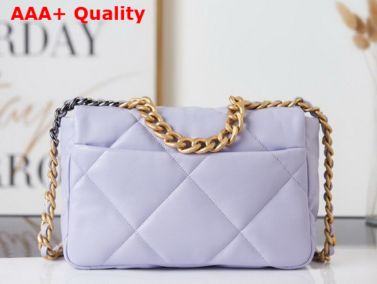 Chanel 19 Handbag Lambskin Gold Tone Silver Tone Ruthenium Finish Metal Light Purple Ref AS1160 Replica